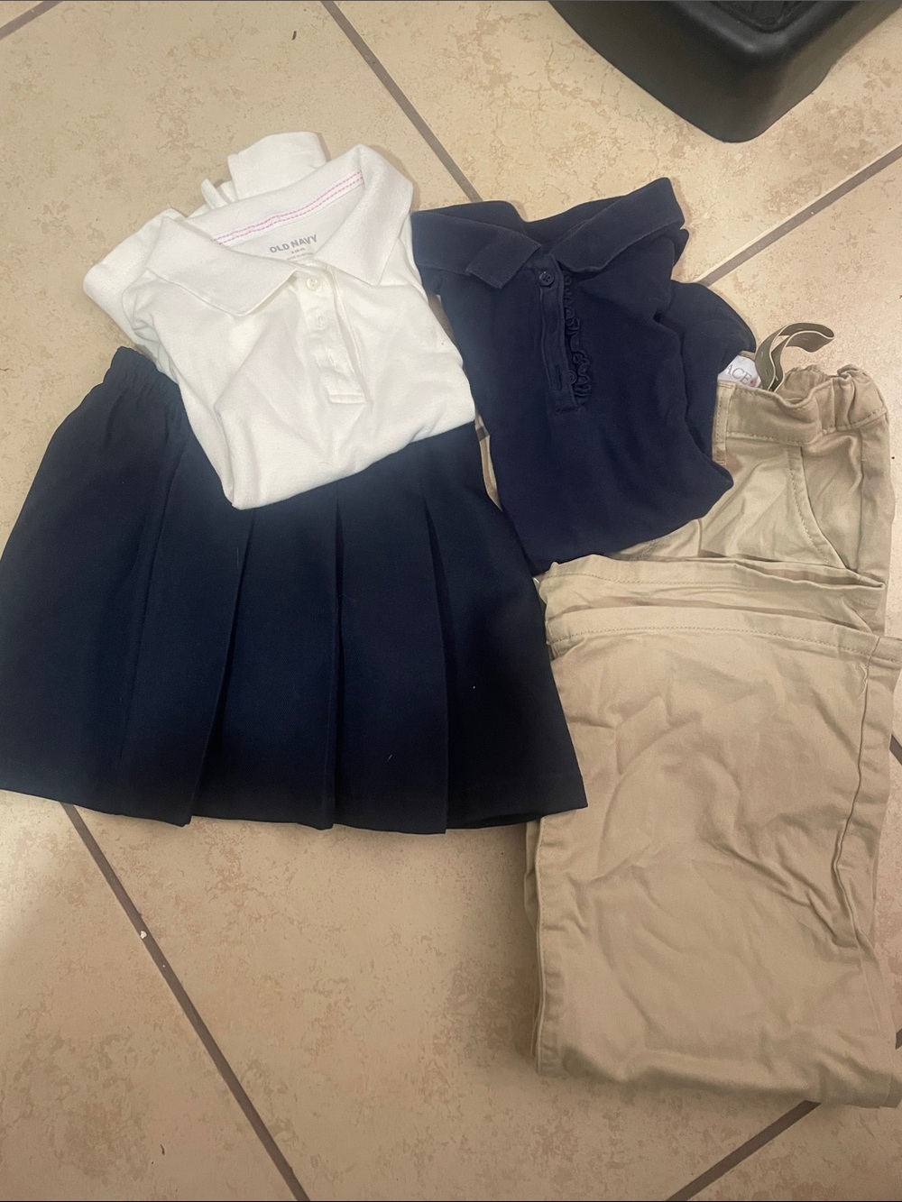 Old Navy Navy Skirt, White Polo & Khaki Pants Set